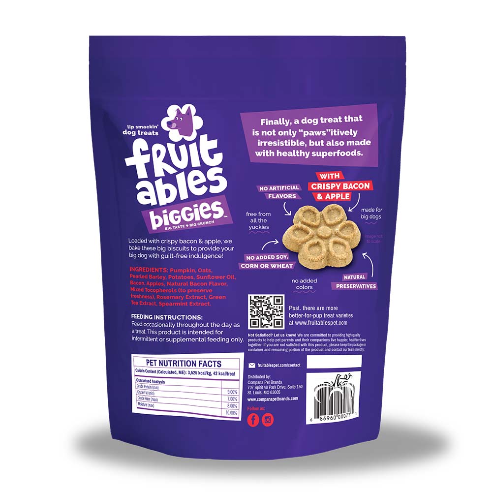 $7 OFF: Fruitables Biggies Crispy Bacon & Apple Dog Treats 16oz