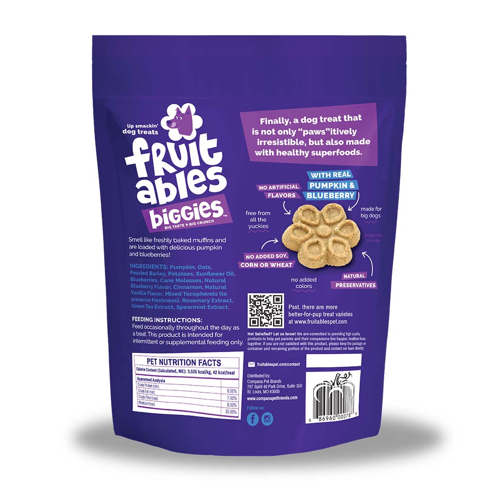 $7 OFF: Fruitables Biggies Pumpkin & Blueberry Dog Treats 16oz