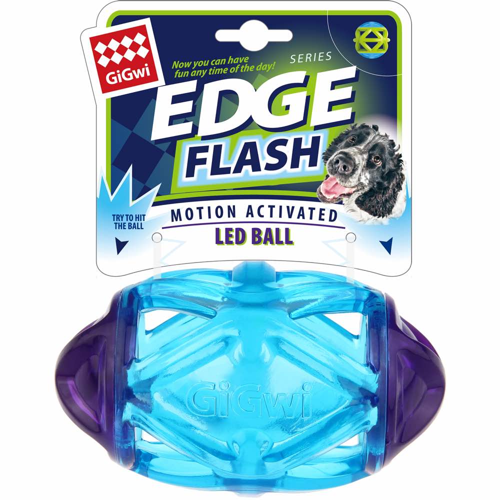 KOHE-VERSARY 10% OFF: GiGwi Edge Flash Motion Activated LED Rugby Ball Dog Toy (Blue)