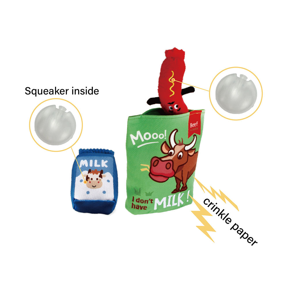 GiGwi Foody Friendz Interactive Plush Dog Toy (Beef Snack Bag) - Kohepets