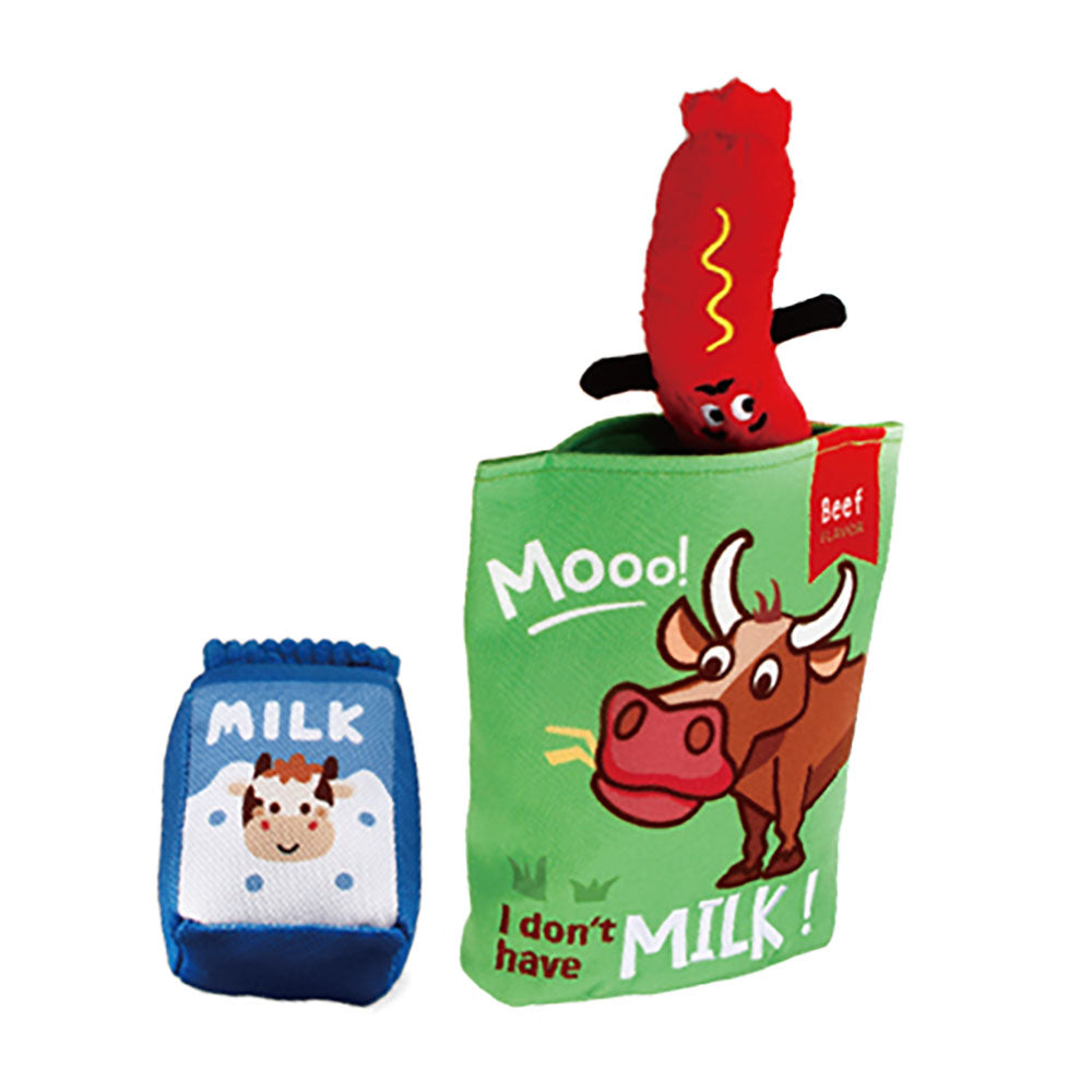 GiGwi Foody Friendz Interactive Plush Dog Toy (Beef Snack Bag) - Kohepets