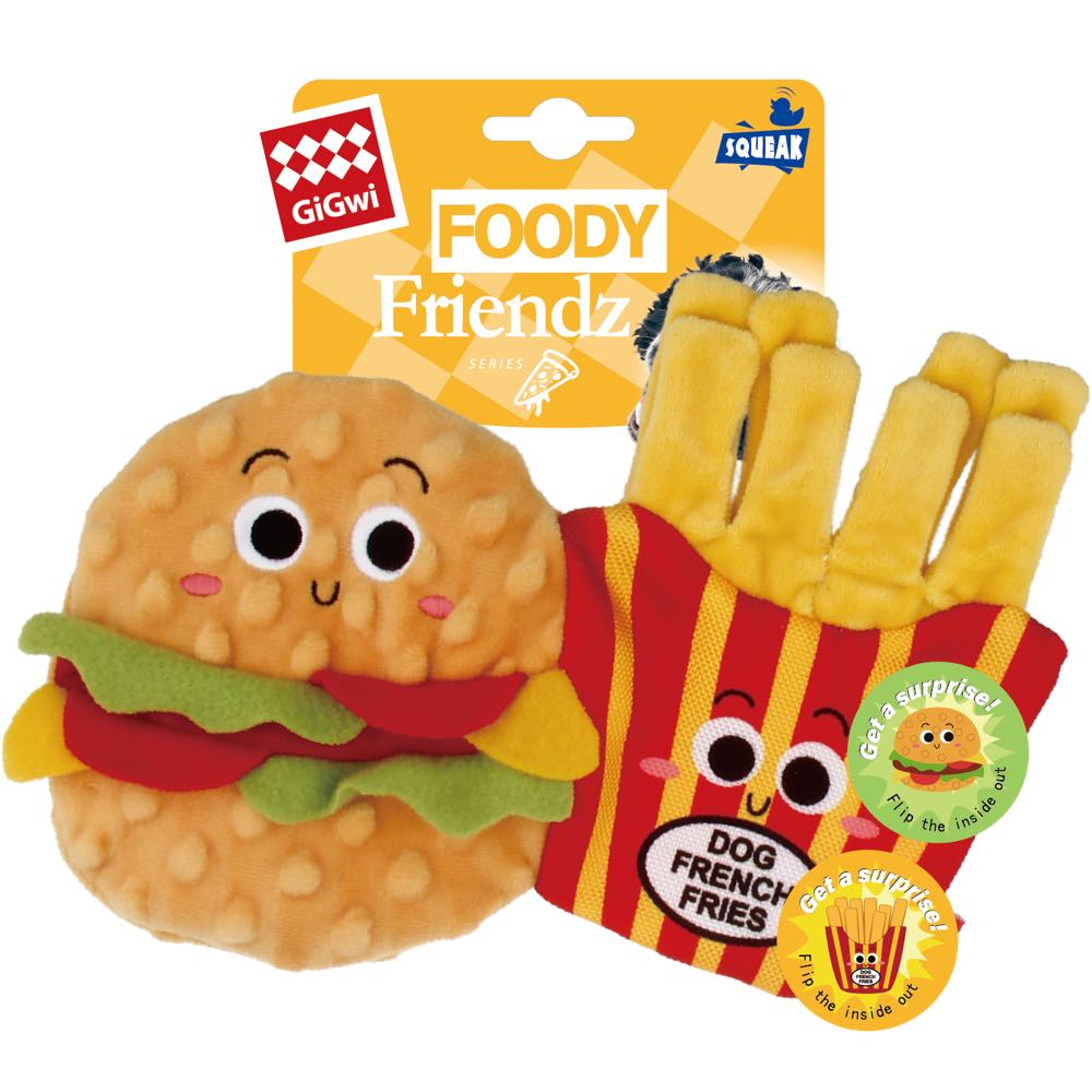 KOHE-VERSARY 10% OFF: GiGwi Foody Friendz Interactive Plush Dog Toy (Hamburger & French Fries)