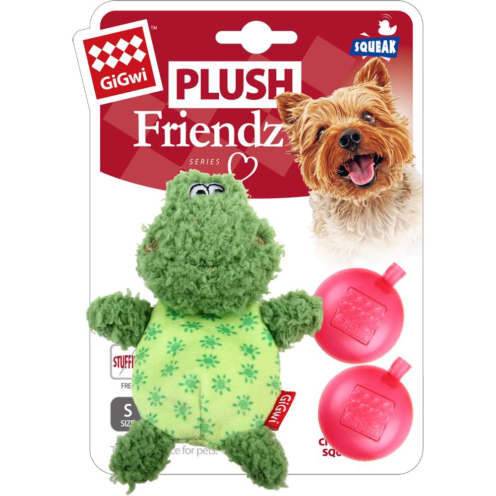 KOHE-VERSARY 10% OFF: GiGwi Plush Friendz Stuffing-Free With Refillable Squeaker Dog Toy (Frog)