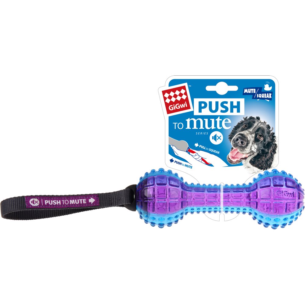 KOHE-VERSARY 10% OFF: GiGwi Push To Mute Dumbbell Dog Toy (Purple/Blue)
