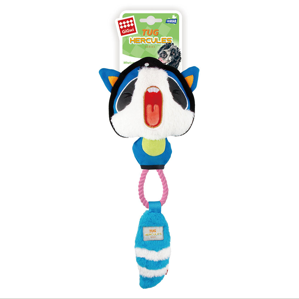 GiGwi Tug Hercules Plush Dog Toy (Blue Raccoon With Rope) - Kohepets