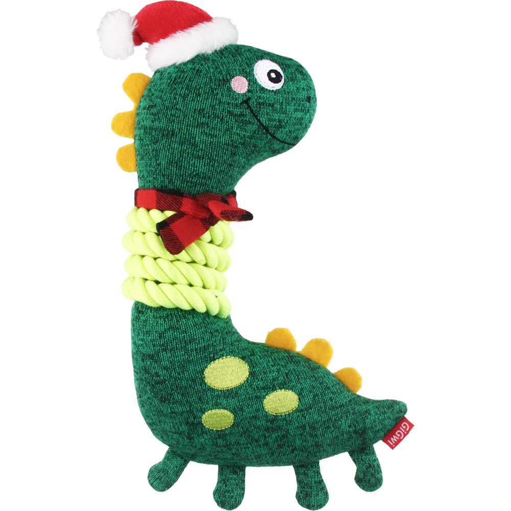 KOHE-VERSARY 10% OFF: GiGwi X'mas Tales Dinosaur With Rope Neck Plush Dog Toy