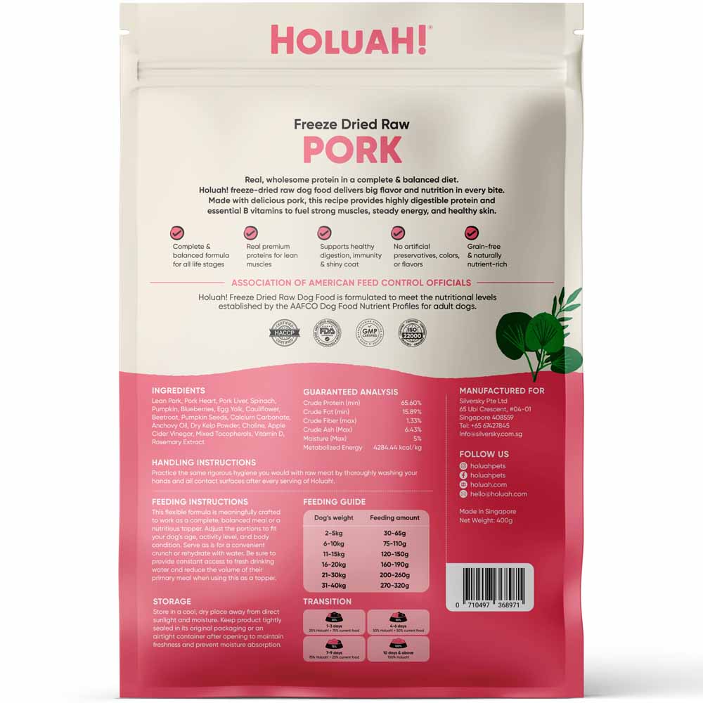 Holuah Pork Freeze-Dried Raw Dog Food 400g