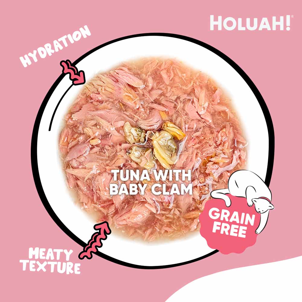 25% OFF: Holuah Tuna with Baby Clam In Gravy Canned Cat Food 80g