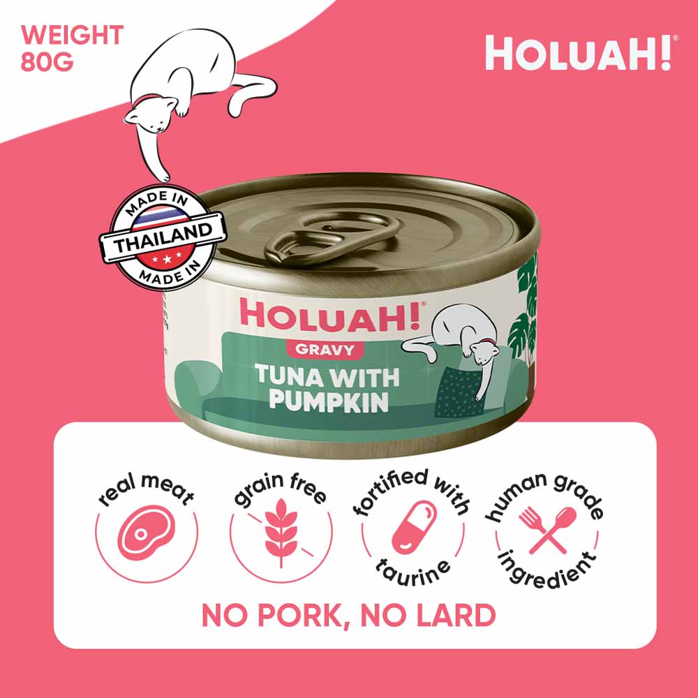 25% OFF: Holuah Tuna with Pumpkin In Gravy Canned Cat Food 80g