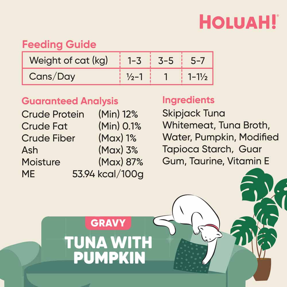 25% OFF: Holuah Tuna with Pumpkin In Gravy Canned Cat Food 80g