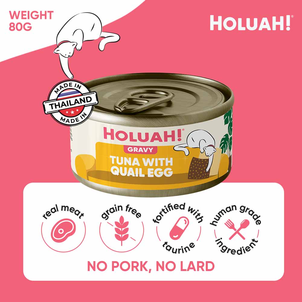 25% OFF: Holuah Tuna with Quail Egg In Gravy Canned Cat Food 80g