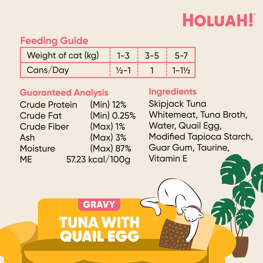 25% OFF: Holuah Tuna with Quail Egg In Gravy Canned Cat Food 80g