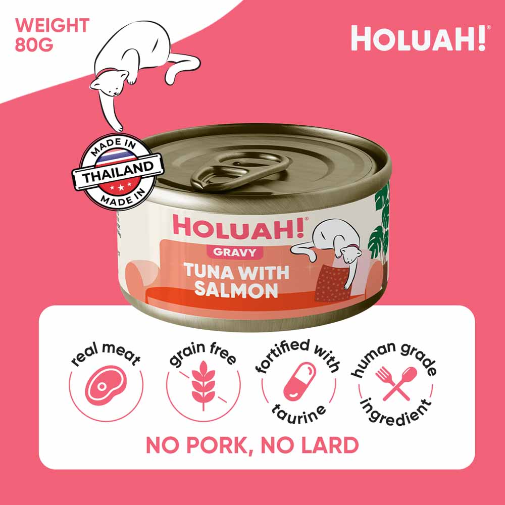 25% OFF: Holuah Tuna with Salmon In Gravy Canned Cat Food 80g