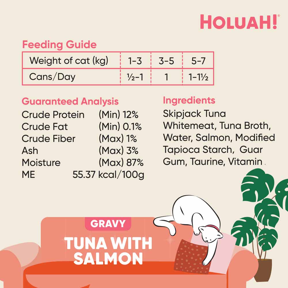 25% OFF: Holuah Tuna with Salmon In Gravy Canned Cat Food 80g