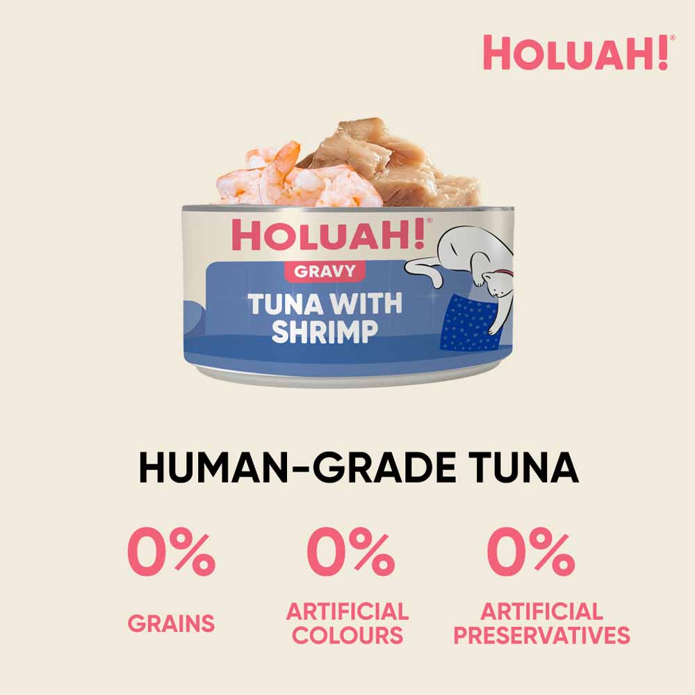 25% OFF: Holuah Tuna with Shrimp In Gravy Canned Cat Food 80g