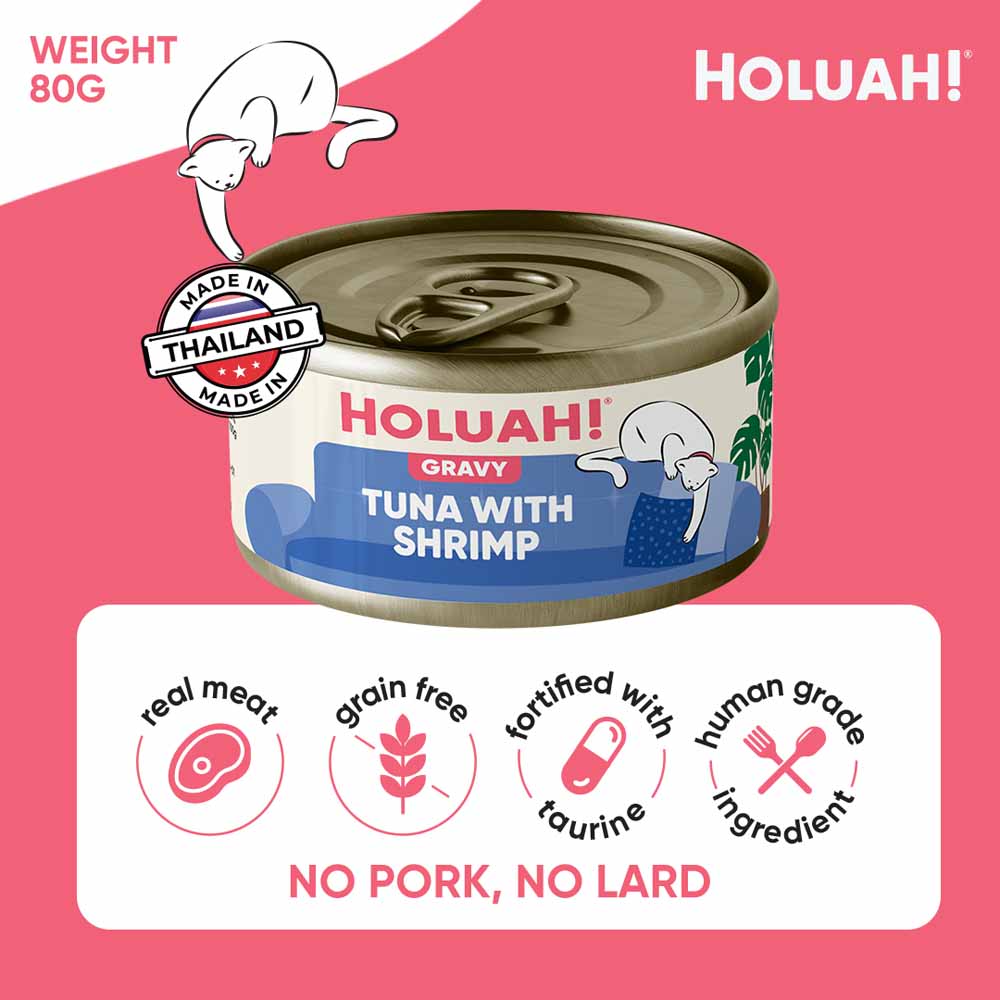 25% OFF: Holuah Tuna with Shrimp In Gravy Canned Cat Food 80g