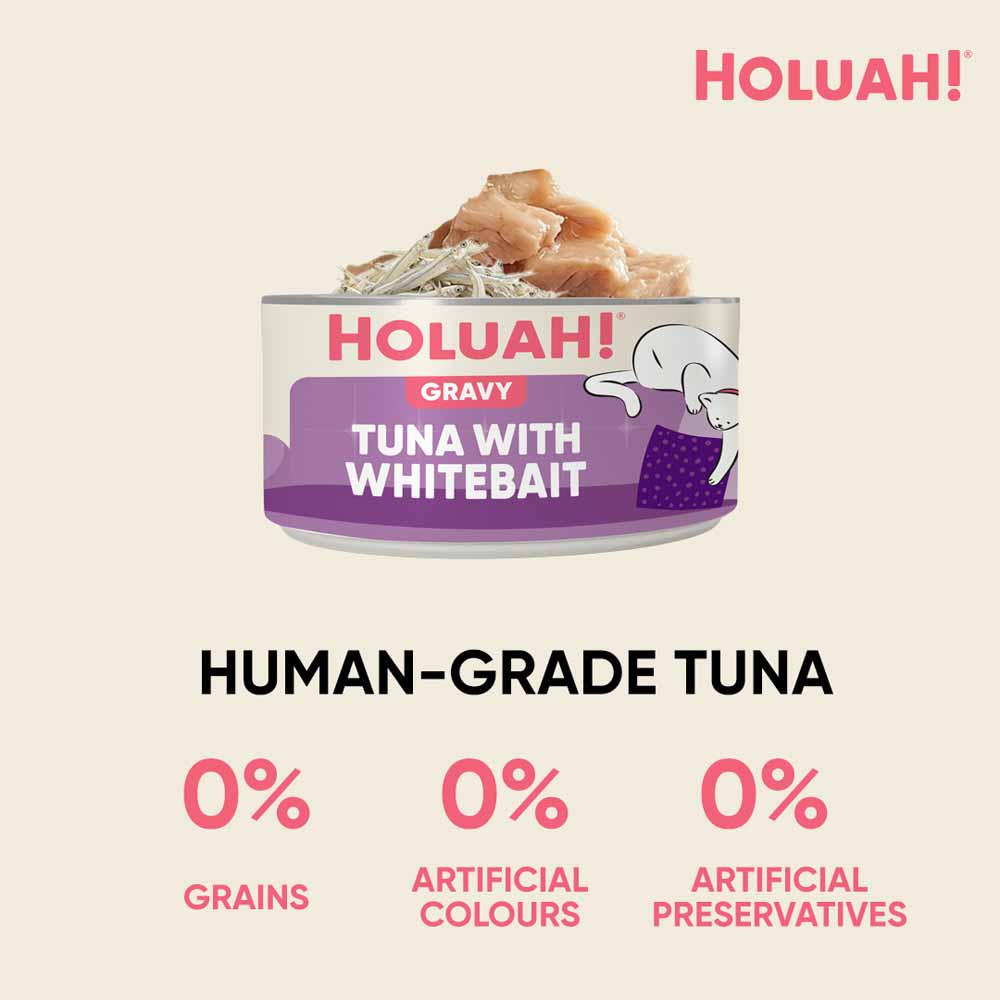 25% OFF: Holuah Tuna with Whitebait In Gravy Canned Cat Food 80g