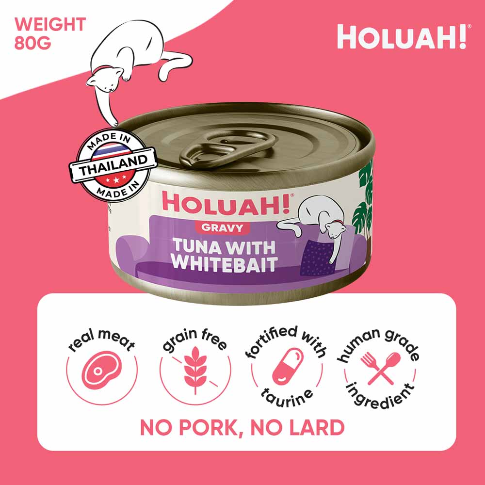 25% OFF: Holuah Tuna with Whitebait In Gravy Canned Cat Food 80g