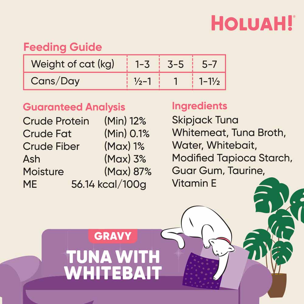 25% OFF: Holuah Tuna with Whitebait In Gravy Canned Cat Food 80g