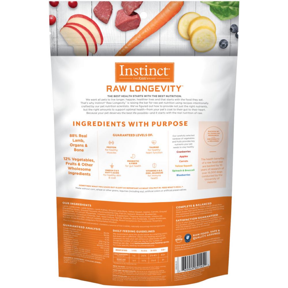 Instinct Raw Longevity Lamb Grain-Free Adult Freeze-Dried Raw Dog Food 9.5oz