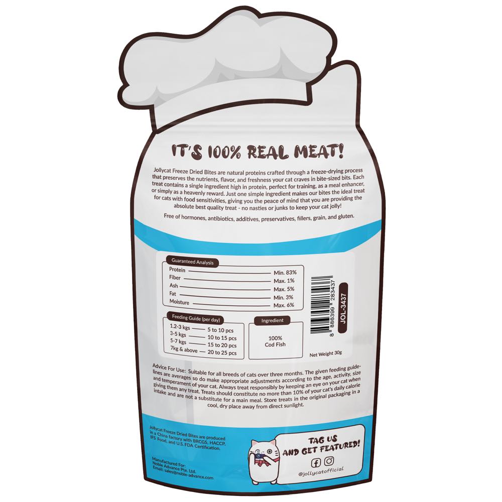 Jollycat Freeze Dried Bites Tantalizing Cod Grain-Free Cat Treats 30g (Exp May2026)