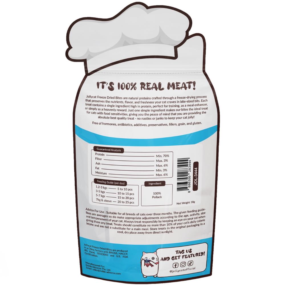 Jollycat Freeze Dried Bites Yummy Pollack Grain-Free Cat Treats 18g (Exp May2026)