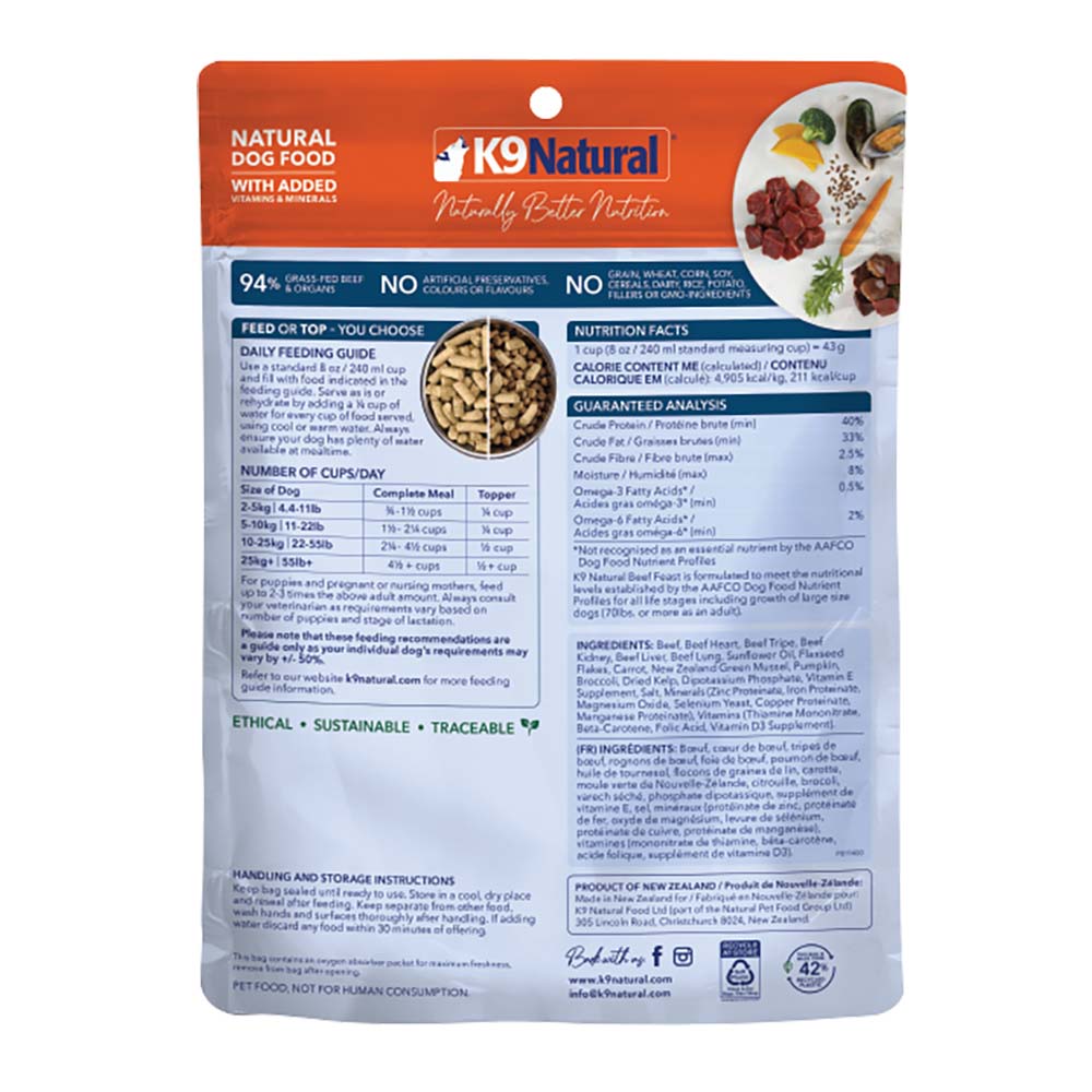 K9 Natural Beef Feast Grain-Free Freeze-Dried Raw Dog Food Topper 100g