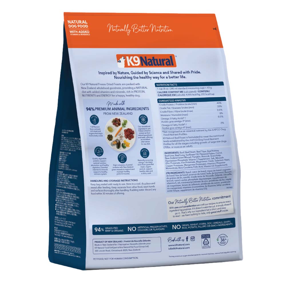 K9 Natural Beef Feast Grain-Free Freeze-Dried Raw Dog Food - Kohepets