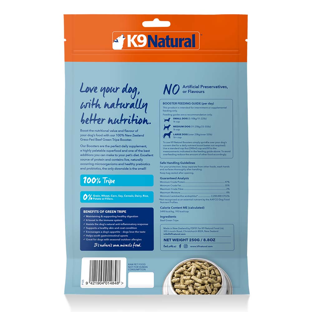 K9 Natural Beef Green Tripe Booster Grain-Free Freeze-Dried Raw Dog Food