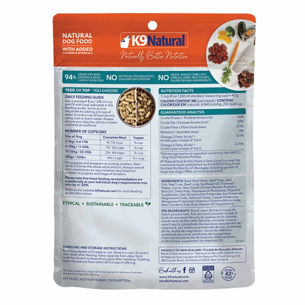 K9 Natural Hoki & Beef Feast Grain-Free Freeze-Dried Raw Dog Food Topper 100g