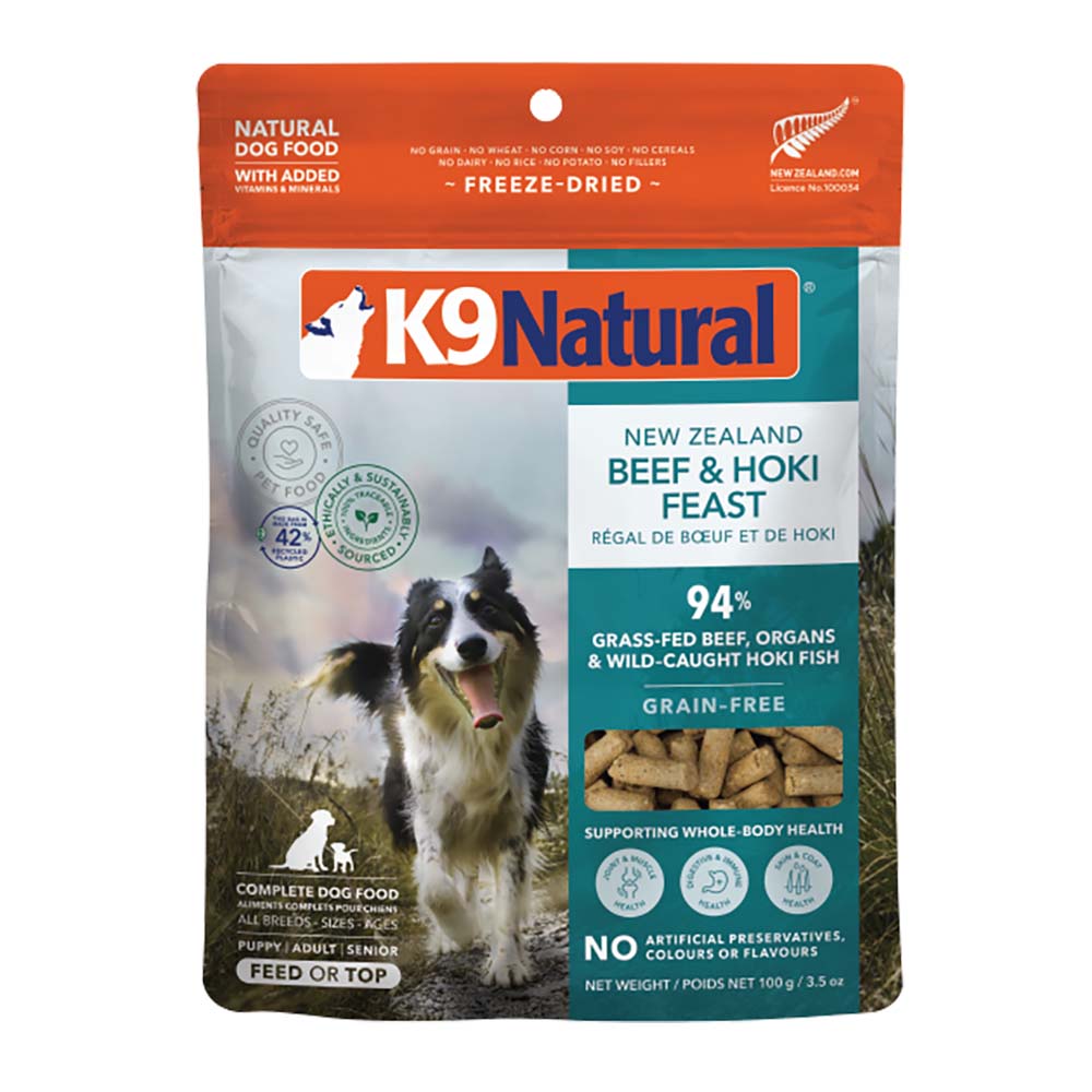K9 Natural Hoki & Beef Feast Grain-Free Freeze-Dried Raw Dog Food Topper 100g