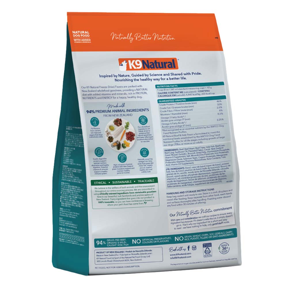 K9 Natural Hoki & Beef Feast Grain-Free Freeze-Dried Raw Dog Food