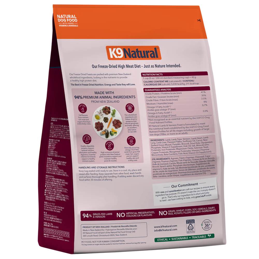 K9 Natural Lamb & Venison Feast Grain-Free Freeze-Dried Raw Dog Food