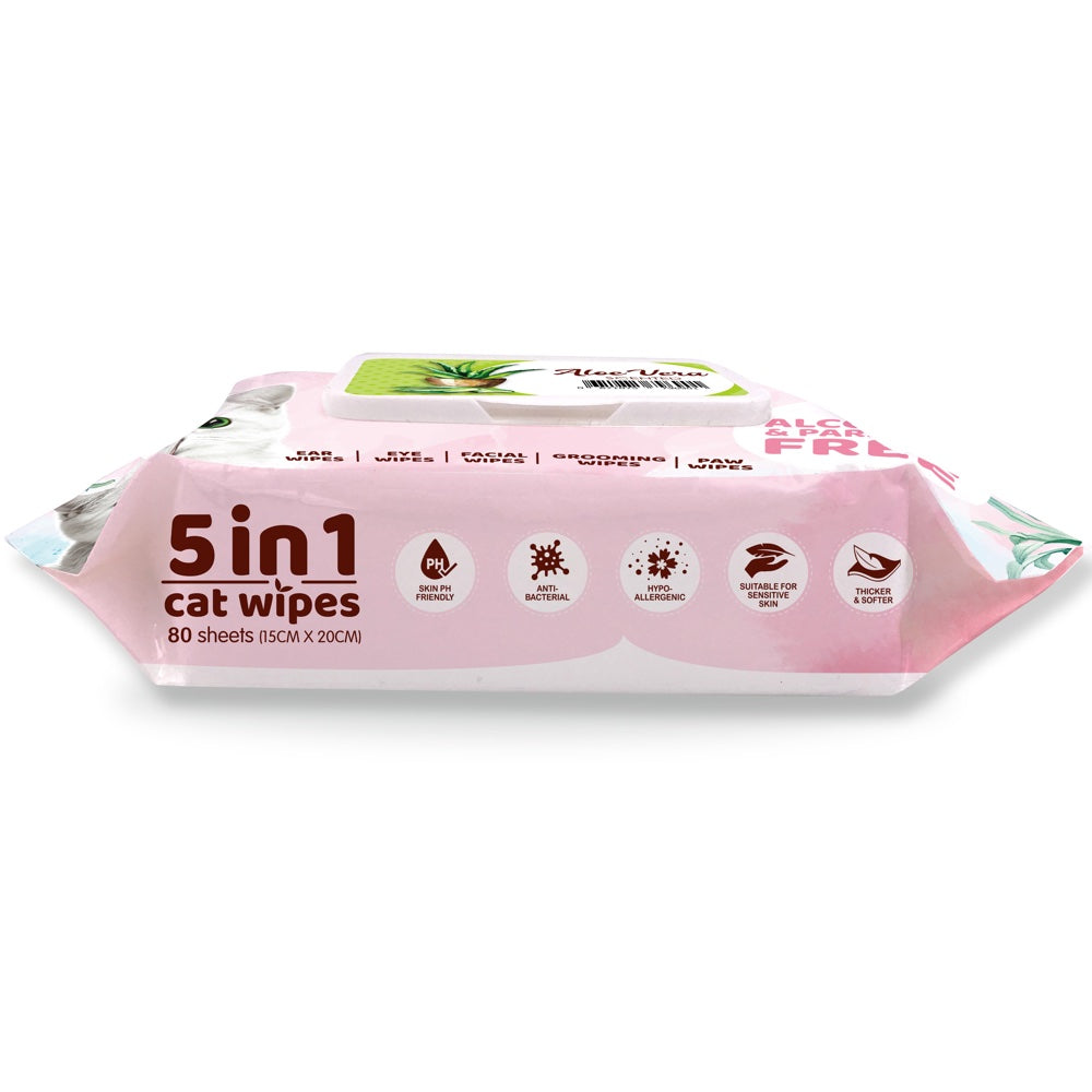 4 FOR $15: Kit Cat 5-in-1 Aloe Vera Scented Cat Wipes 80pcs - Kohepets