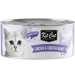 Kit Cat Deboned Chicken & Chicken Heart Toppers Grain-Free Canned Cat Food 80g