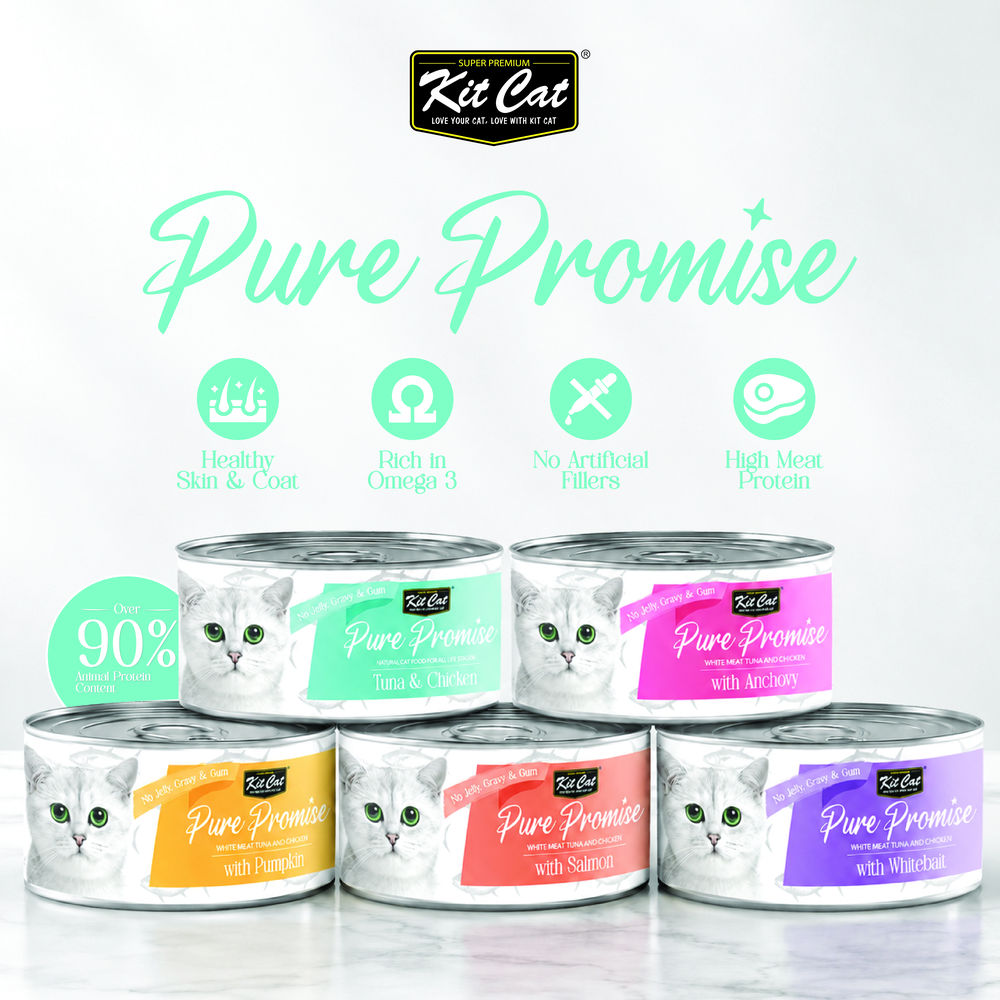 Kit Cat Pure Promise Tuna & Chicken With Anchovy Natural Slow-Cooked Canned Cat Food 80g - Box of 12