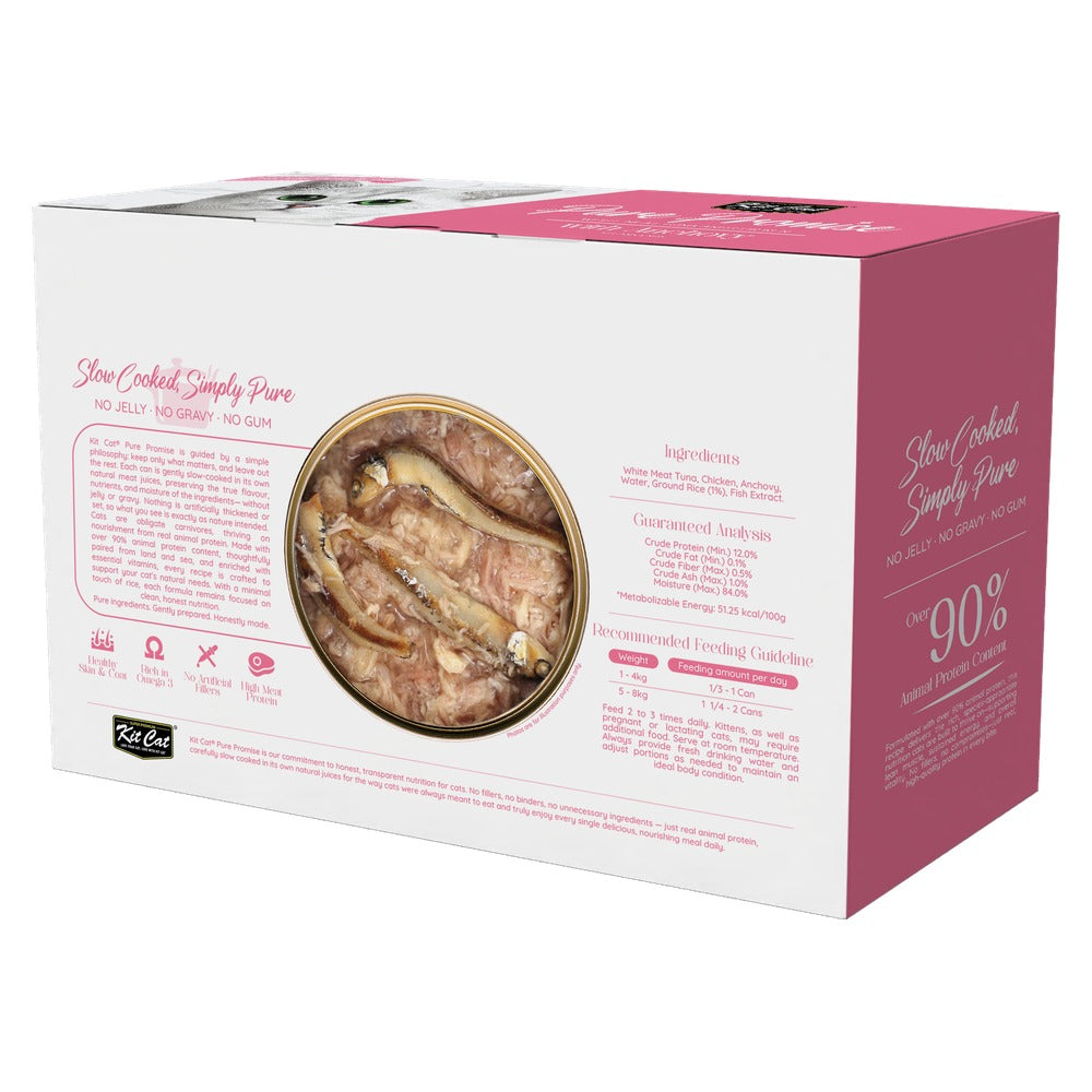 Kit Cat Pure Promise Tuna & Chicken With Anchovy Natural Slow-Cooked Canned Cat Food 80g - Box of 12