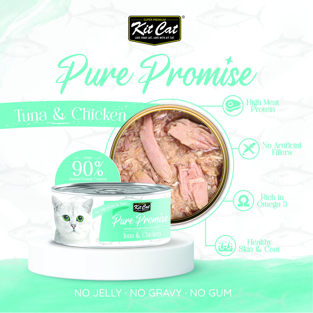 Kit Cat Pure Promise Tuna & Chicken Natural Slow-Cooked Canned Cat Food 80g - Box of 12