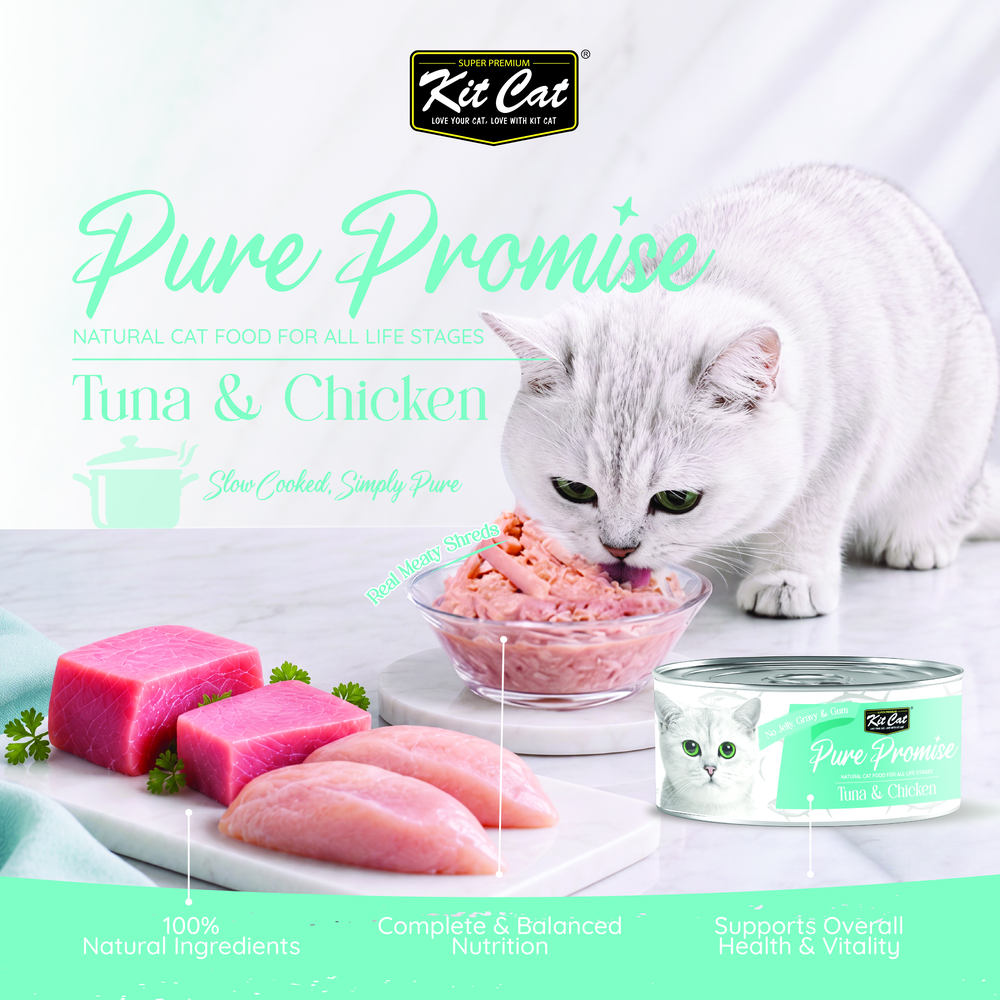 Kit Cat Pure Promise Tuna & Chicken Natural Slow-Cooked Canned Cat Food 80g - Box of 12