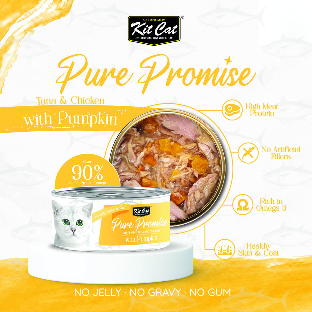 Kit Cat Pure Promise Tuna & Chicken With Pumpkin Natural Slow-Cooked Canned Cat Food 80g - Box of 12