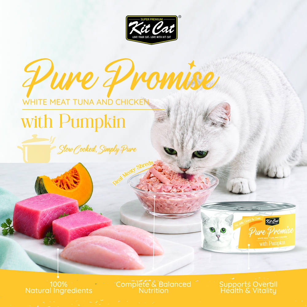 Kit Cat Pure Promise Tuna & Chicken With Pumpkin Natural Slow-Cooked Canned Cat Food 80g - Box of 12
