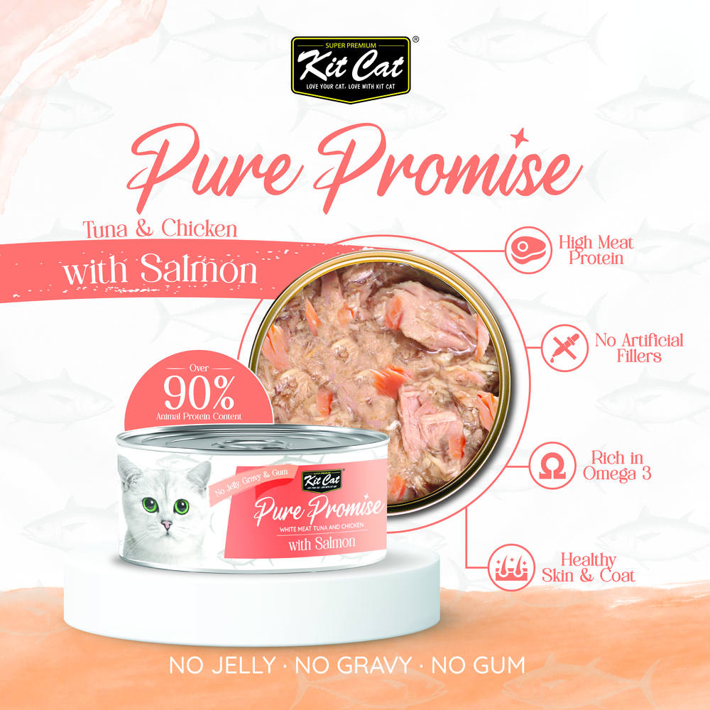 Kit Cat Pure Promise Tuna & Chicken With Salmon Natural Slow-Cooked Canned Cat Food 80g - Box of 12