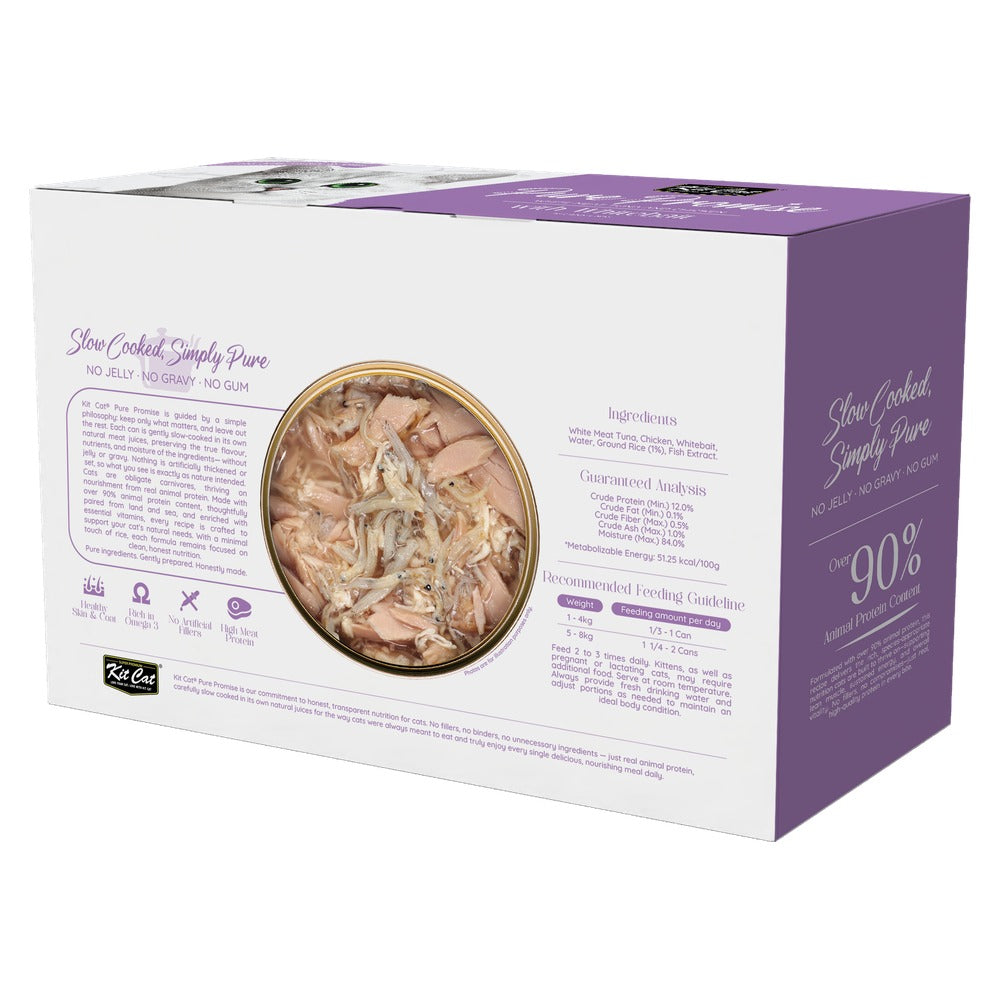Kit Cat Pure Promise Tuna & Chicken With Whitebait Natural Slow-Cooked Canned Cat Food 80g - Box of 12