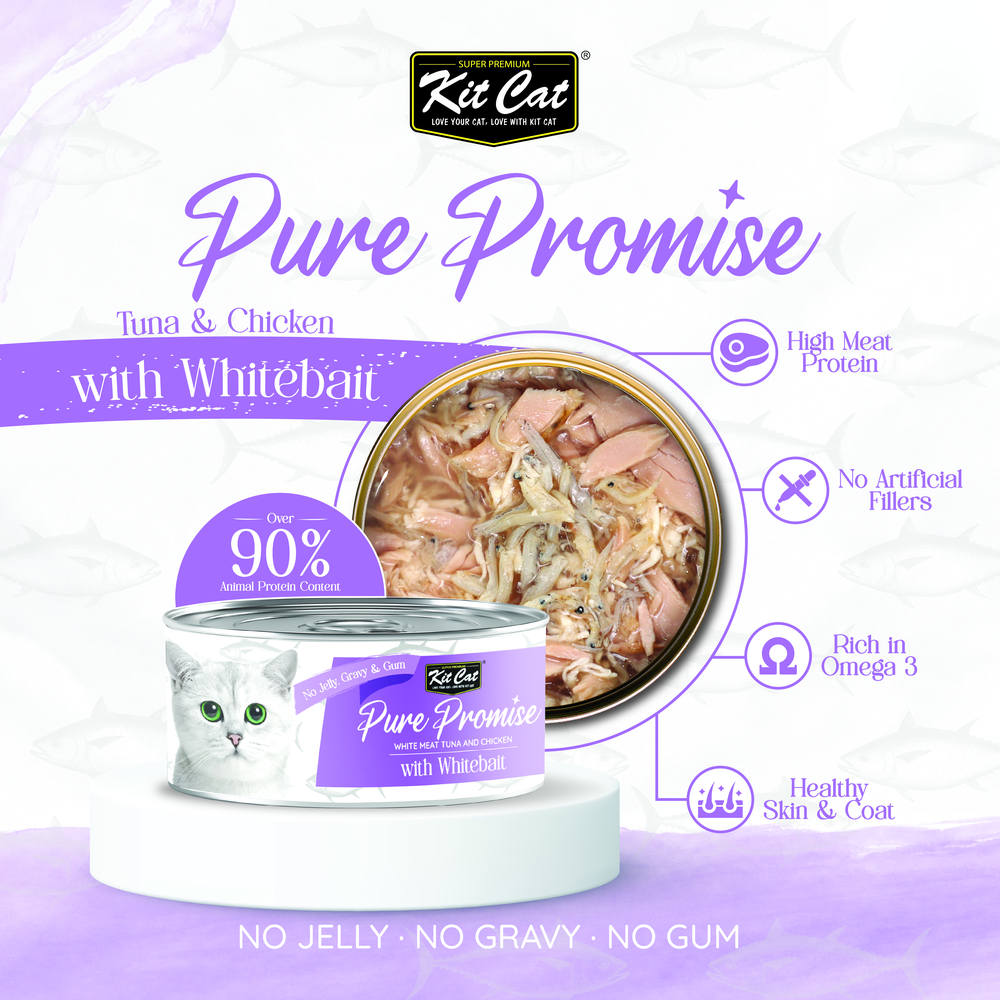 Kit Cat Pure Promise Tuna & Chicken With Whitebait Natural Slow-Cooked Canned Cat Food 80g - Box of 12