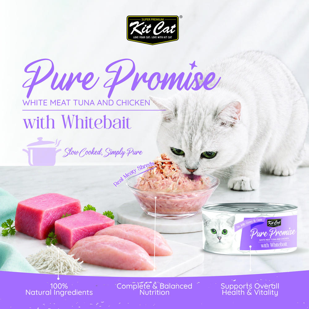 Kit Cat Pure Promise Tuna & Chicken With Whitebait Natural Slow-Cooked Canned Cat Food 80g - Box of 12