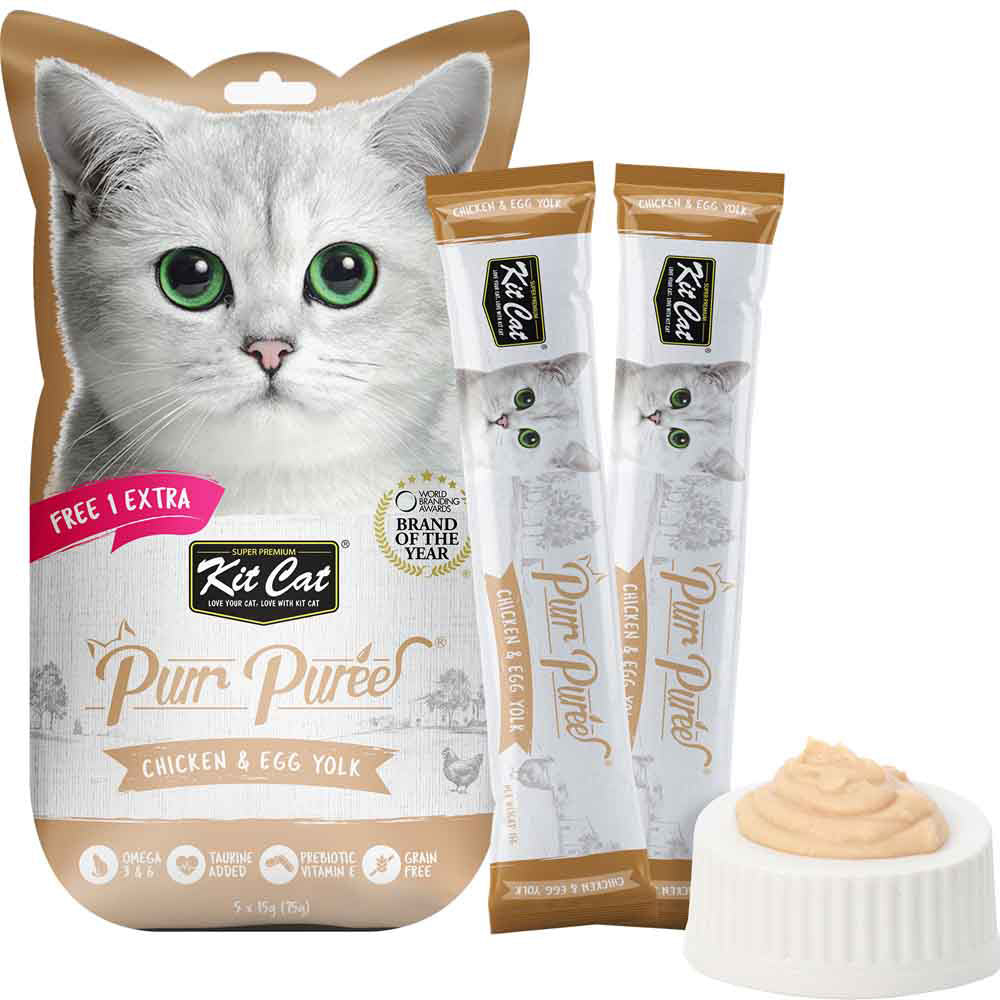 Kit Cat Purr Puree Chicken & Egg Yolk Liquid Cat Treats 5x15g