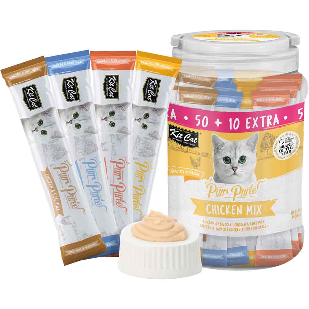 Kit Cat Purr Puree Chicken Mix Assorted Grain-Free Liquid Cat Treats 60 Sticks