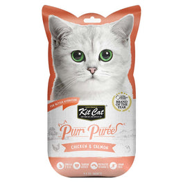 4 FOR $14: Kit Cat Purr Puree Chicken & Salmon Cat Treats 60g