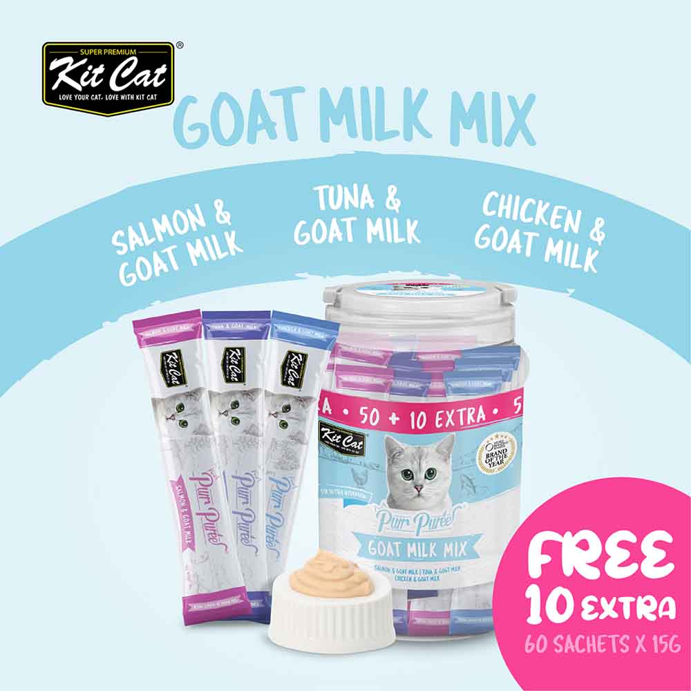 Kit Cat Purr Puree Goat Milk Mix Assorted Grain-Free Liquid Cat Treats 60 Sticks