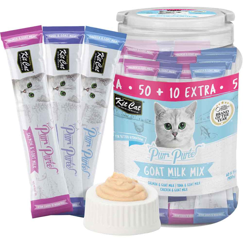 Kit Cat Purr Puree Goat Milk Mix Assorted Grain-Free Liquid Cat Treats ...